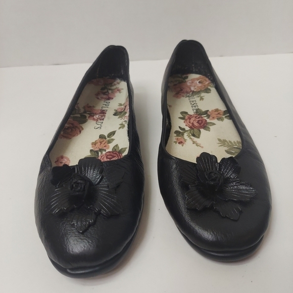 Appleseed's Black Leather Floral Applique Ballet Flats 9.5 Shoes Slip On - Picture 3 of 12